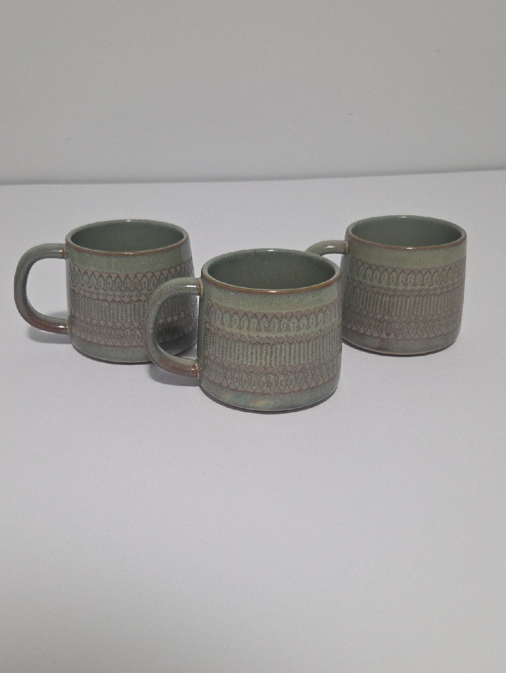 Hearth & Hand Sage Green Ceramic Mug Set with Textured Pattern (Set of 3)